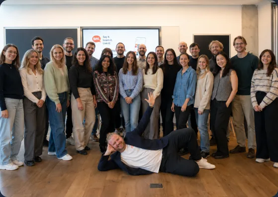 The Swap Language team photographed together in their office
